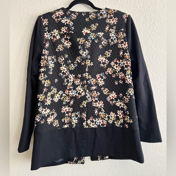 LOGO Blazer Jacket Lined Floral Print Quilted Business Casual Black Coat Long - Picture 3 of 8